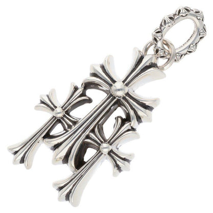 Chrome Hearts 3 CH Crs Lrg Triple CH Cross Large Silver Necklace Top