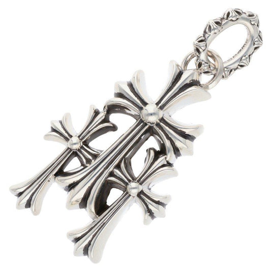 Chrome Hearts 3 CH Crs Lrg Triple CH Cross Large Silver Necklace Top