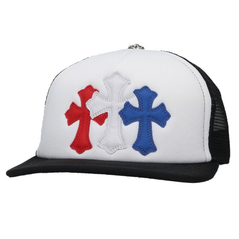Chrome Hearts Trucker Cap Truck Khaki Mesh Hat with Triple Cross Embroidery