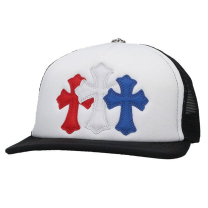 Chrome Hearts Trucker Cap Truck Khaki Mesh Hat with Triple Cross Embroidery