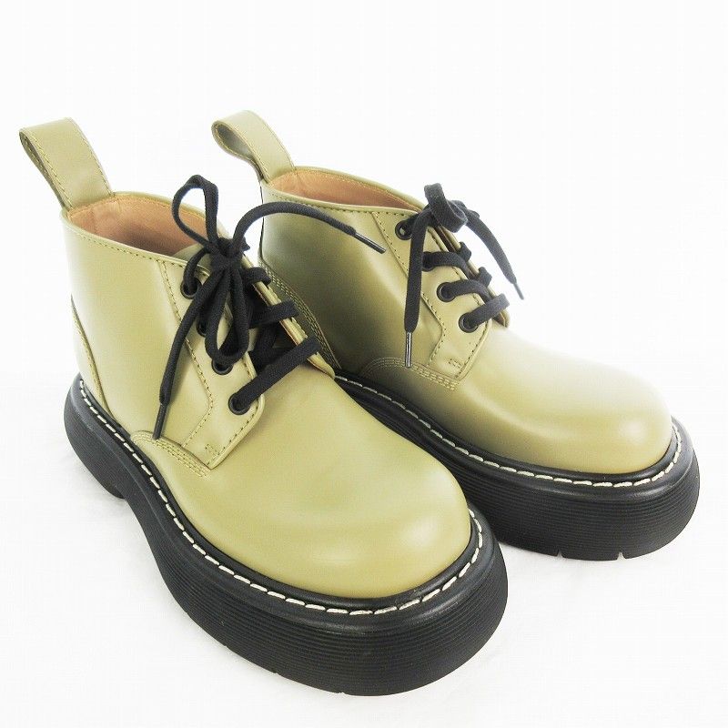 Bottega Veneta 35 the Bounce Short Boots Lace Up Shoes Leather Beige Black