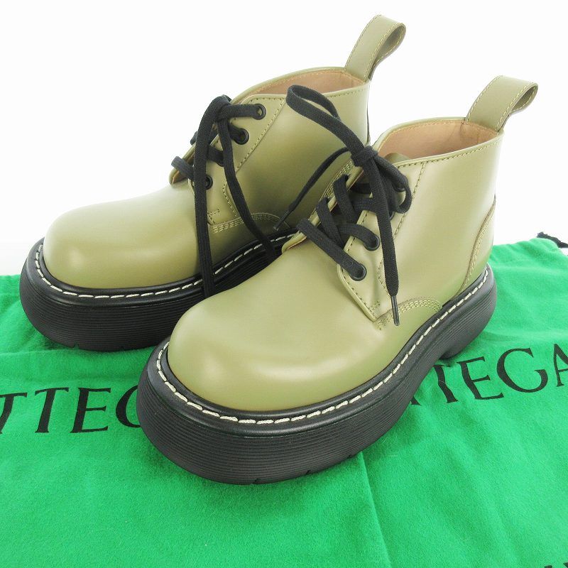 Bottega Veneta 35 the Bounce Short Boots Lace Up Shoes Leather Beige Black — view 2