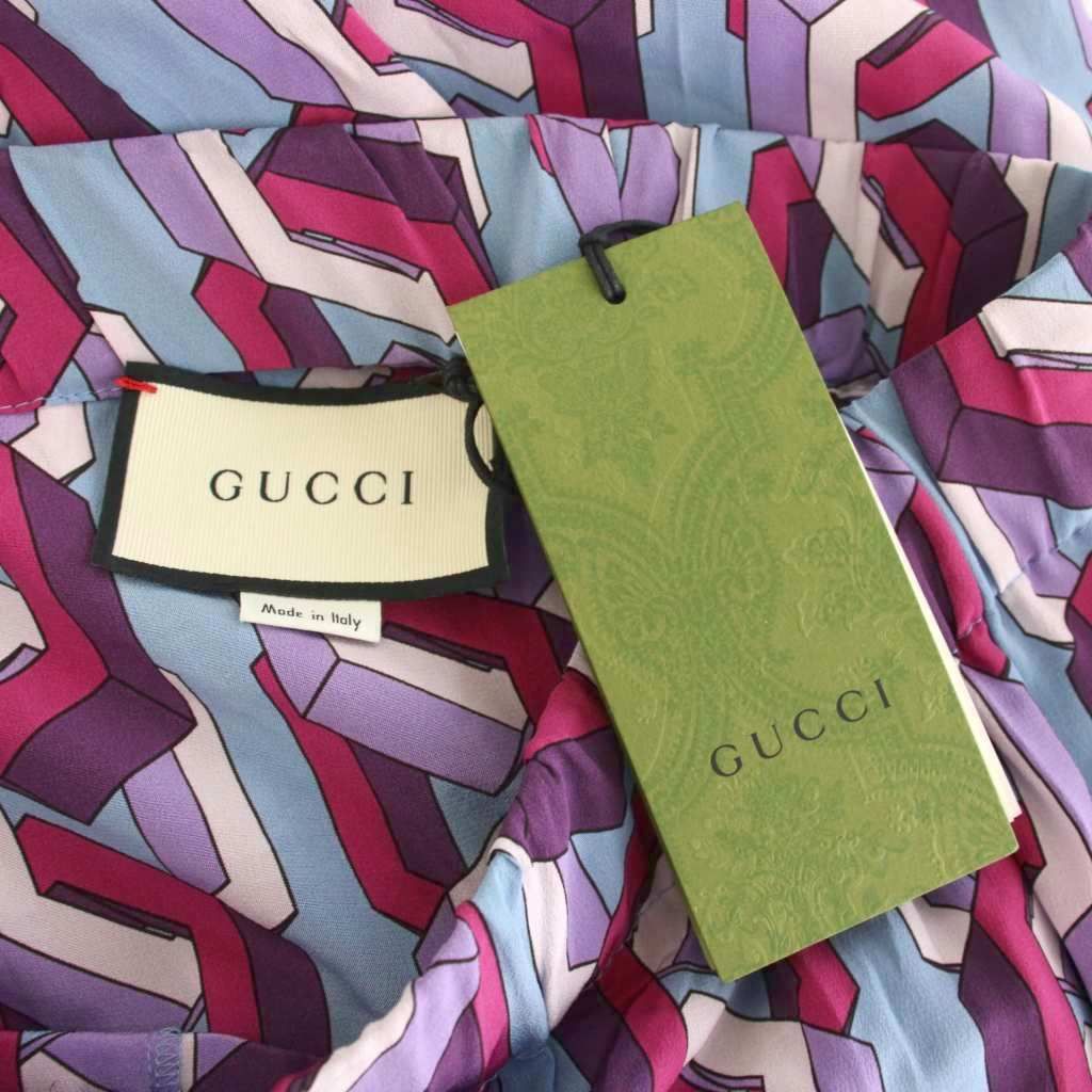 Gucci I-j-pants All Over Pattern Silk 40 Purple Blue Geometric YM — view 5