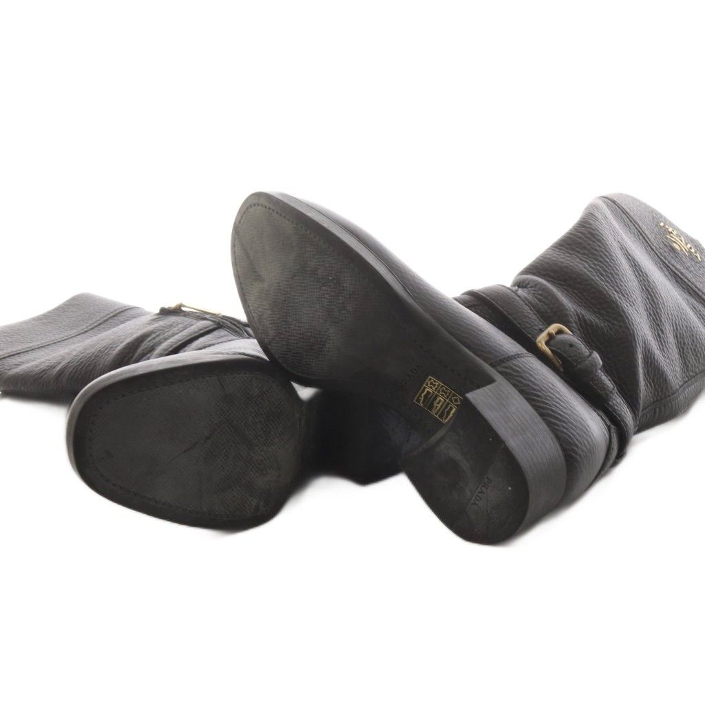 Prada Long Boots Chunky Heels Logo Leather Black — view 5