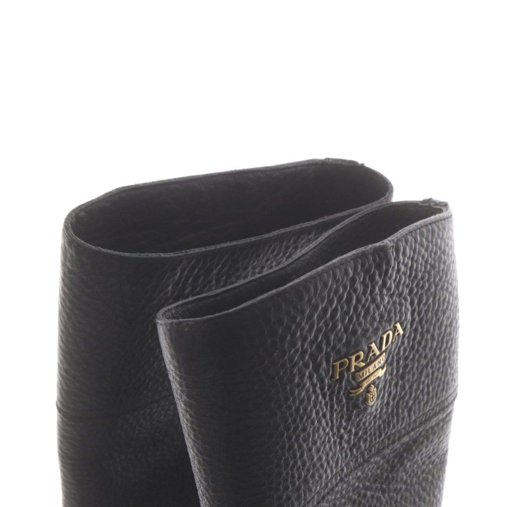 Prada Long Boots Chunky Heels Logo Leather Black — view 7