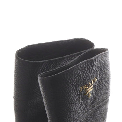 Prada Long Boots Chunky Heels Logo Leather Black — view 7