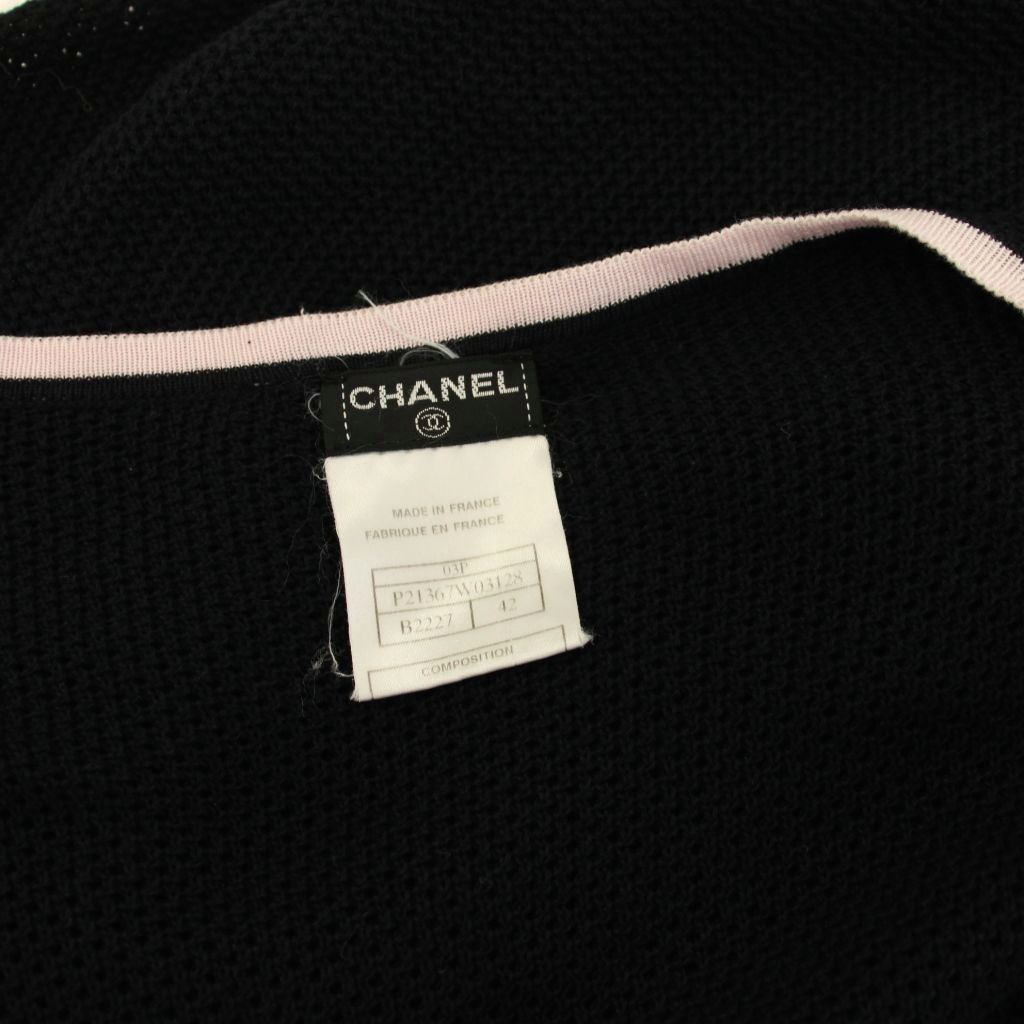 Chanel Sports Line Mesh Cardigan Knit CC Logo Long Sleeve 42 Black Pink YM — view 5