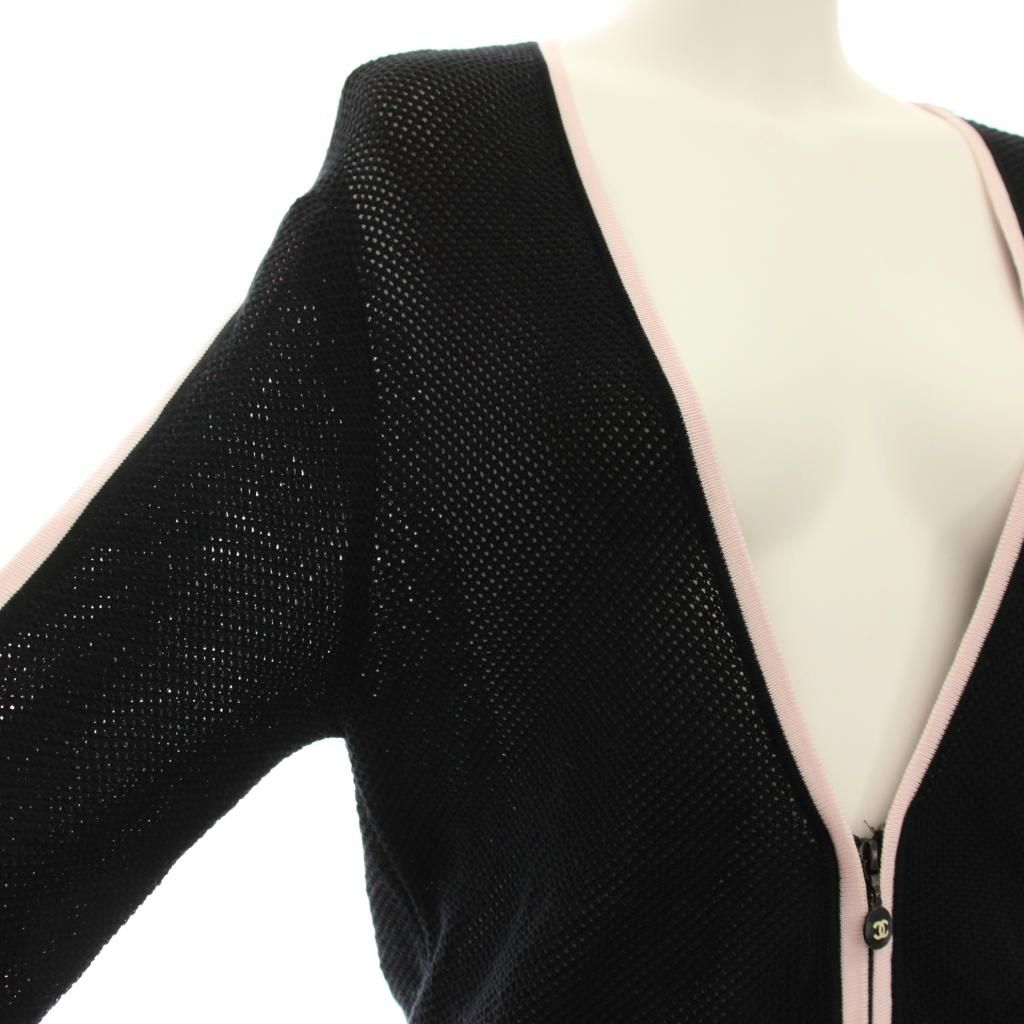 Chanel Sports Line Mesh Cardigan Knit CC Logo Long Sleeve 42 Black Pink YM — view 4