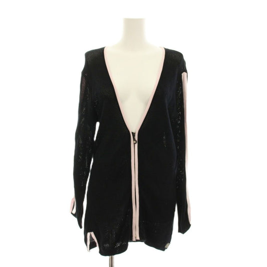 Chanel Sports Line Mesh Cardigan Knit CC Logo Long Sleeve 42 Black Pink YM