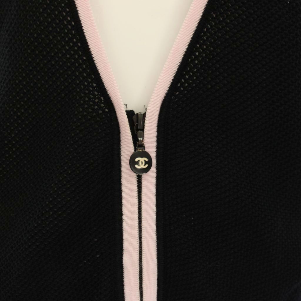 Chanel Sports Line Mesh Cardigan Knit CC Logo Long Sleeve 42 Black Pink YM — view 7