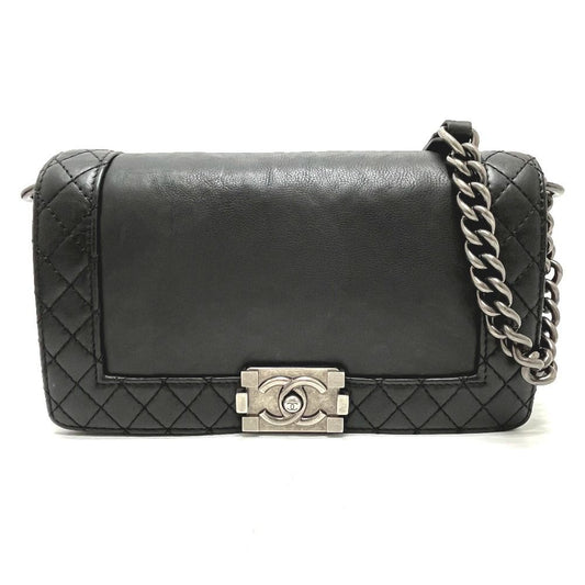 Chanel Shoulder Bag CC Logo Calfskin Black