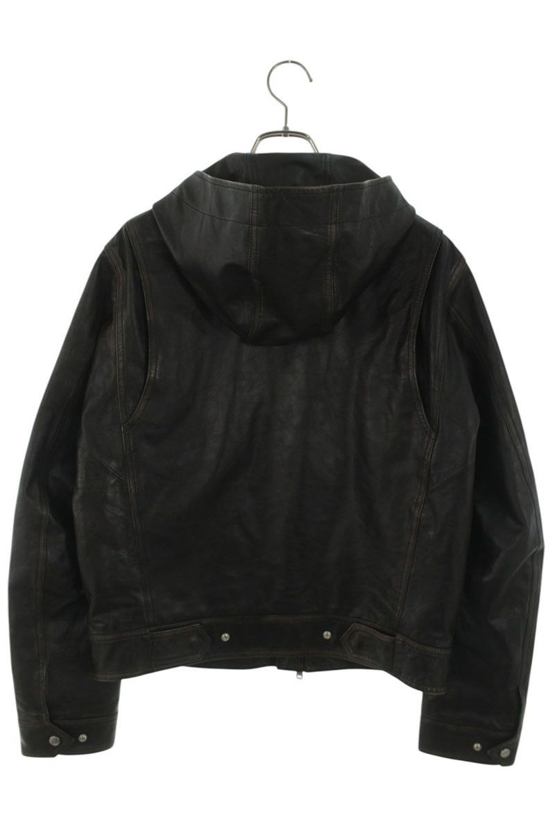 Dior Vintage Processed Hooded Zip Up Leather Jacket 46 — view 2
