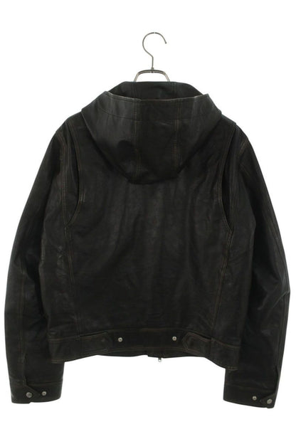Dior Vintage Processed Hooded Zip Up Leather Jacket 46 — view 2