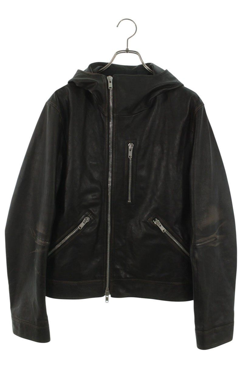 Dior Vintage Processed Hooded Zip Up Leather Jacket 46