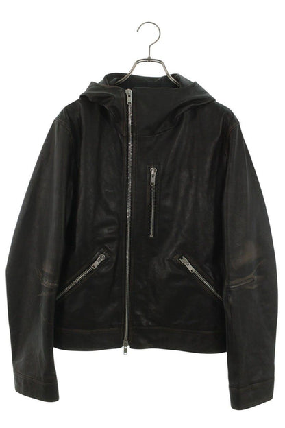 Dior Vintage Processed Hooded Zip Up Leather Jacket 46