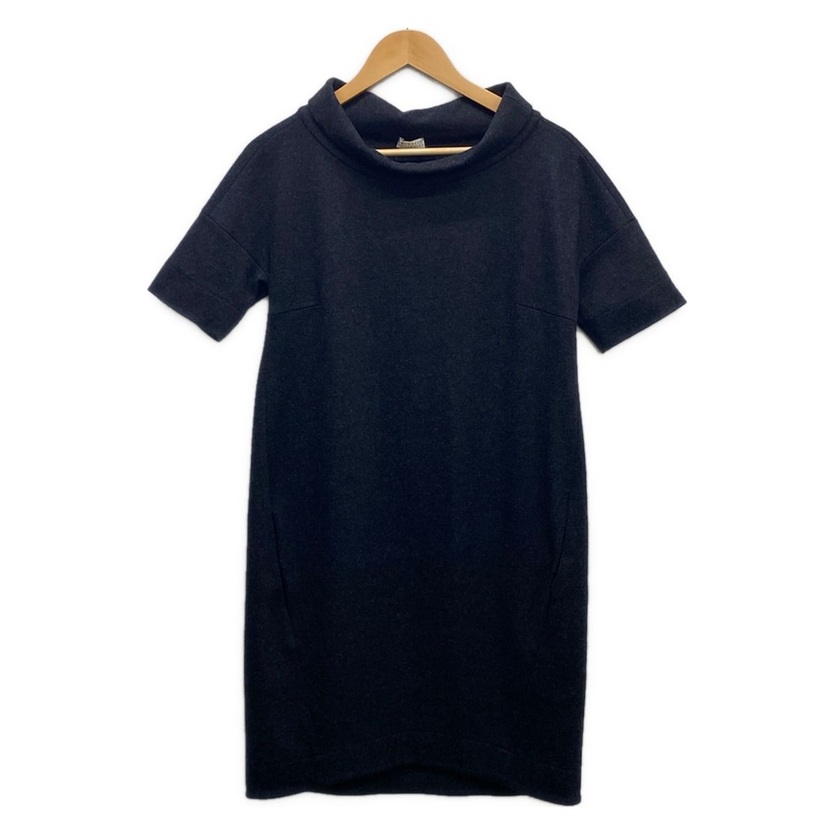 Brunello Cucinelli Dress S Black High Neck Short Sleeve Knee Length