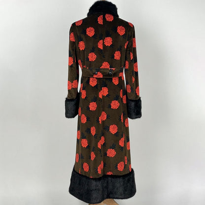 Gucci Flower Pattern Long Coat Ken Scott Fur Cotton Polyurethane Brown Red — view 3