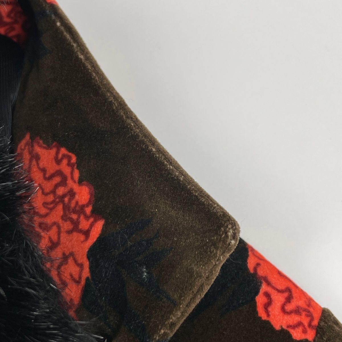 Gucci Flower Pattern Long Coat Ken Scott Fur Cotton Polyurethane Brown Red — view 7