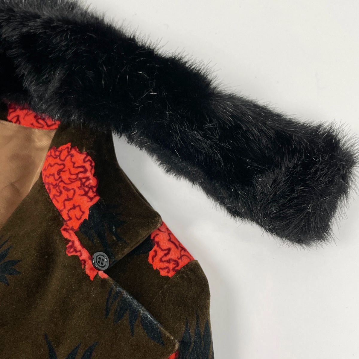 Gucci Flower Pattern Long Coat Ken Scott Fur Cotton Polyurethane Brown Red — view 5