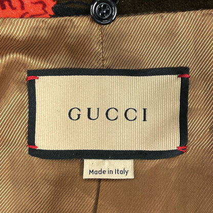 Gucci Flower Pattern Long Coat Ken Scott Fur Cotton Polyurethane Brown Red — view 8