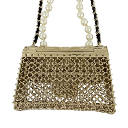 Chanel Quilted Bag Motif Necklace CC Logo Long 2 Row Leather Faux Pearl Gold — view 2