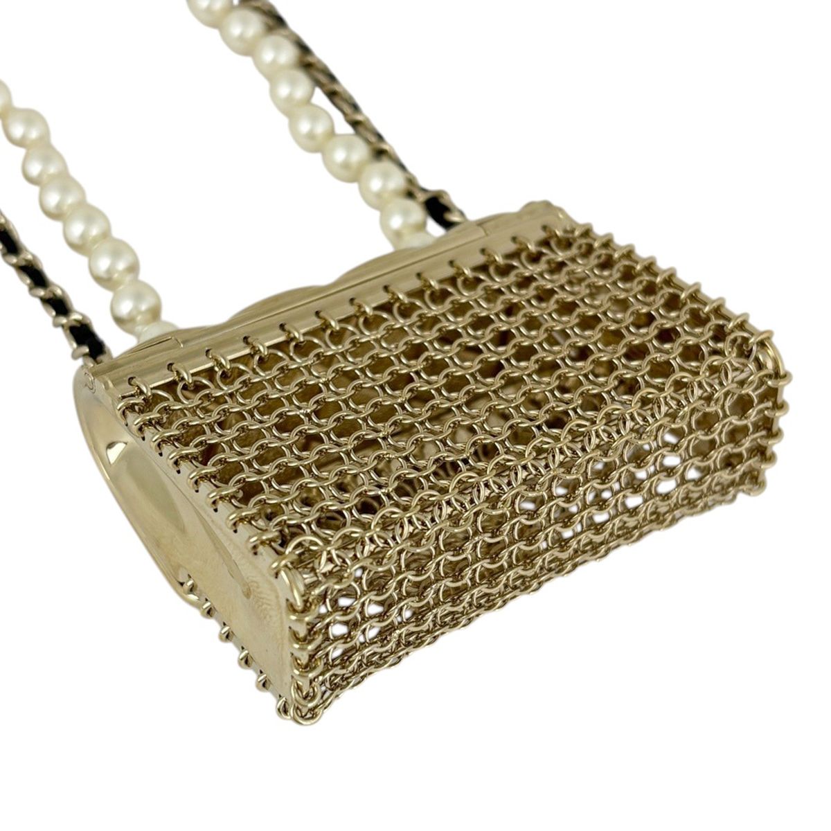 Chanel Quilted Bag Motif Necklace CC Logo Long 2 Row Leather Faux Pearl Gold — view 3