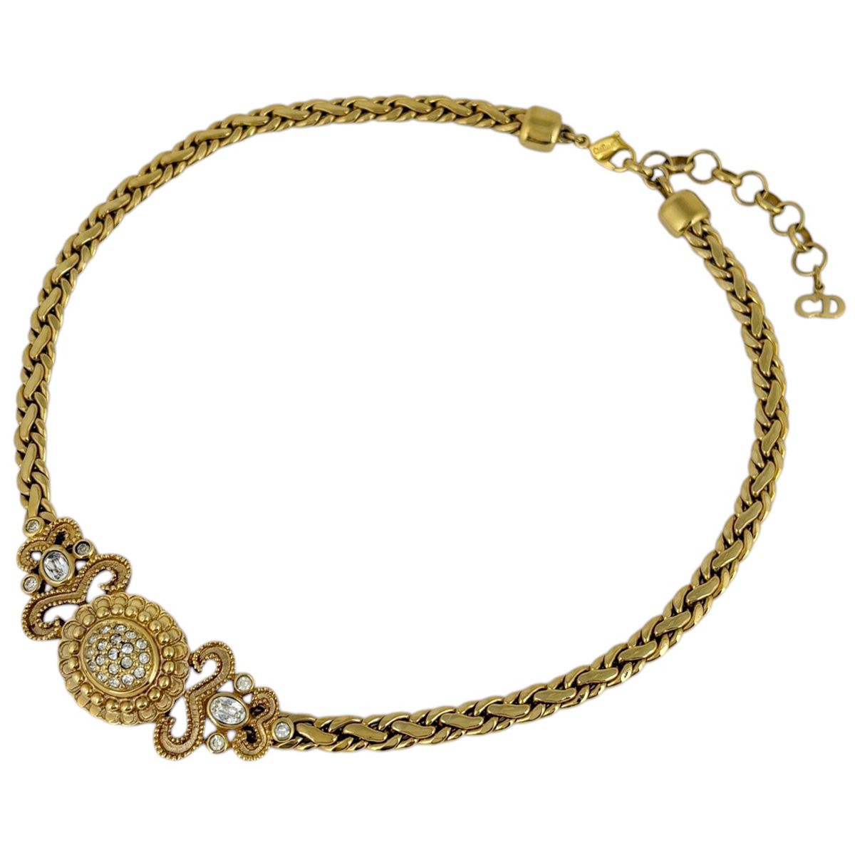 Dior Line Stone Necklace Gold Plated