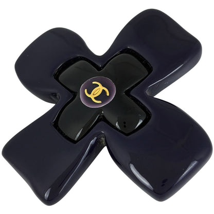 Chanel CC Logo Brooch Cross Plastic Purple Black