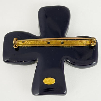 Chanel CC Logo Brooch Cross Plastic Purple Black — view 2