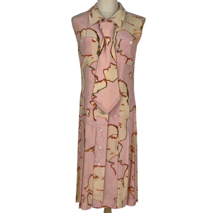Chanel Sleeveless Dress All Over Pattern Pleats CC Logo Skirt Silk Pink