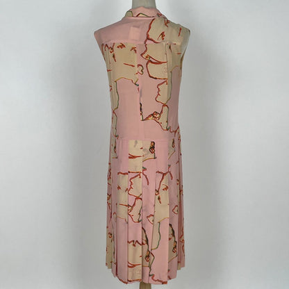 Chanel Sleeveless Dress All Over Pattern Pleats CC Logo Skirt Silk Pink — view 3