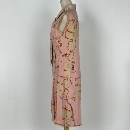 Chanel Sleeveless Dress All Over Pattern Pleats CC Logo Skirt Silk Pink — view 2