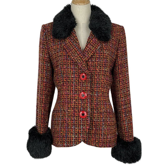 Saint Laurent Yves Tweed Jacket Outer Red