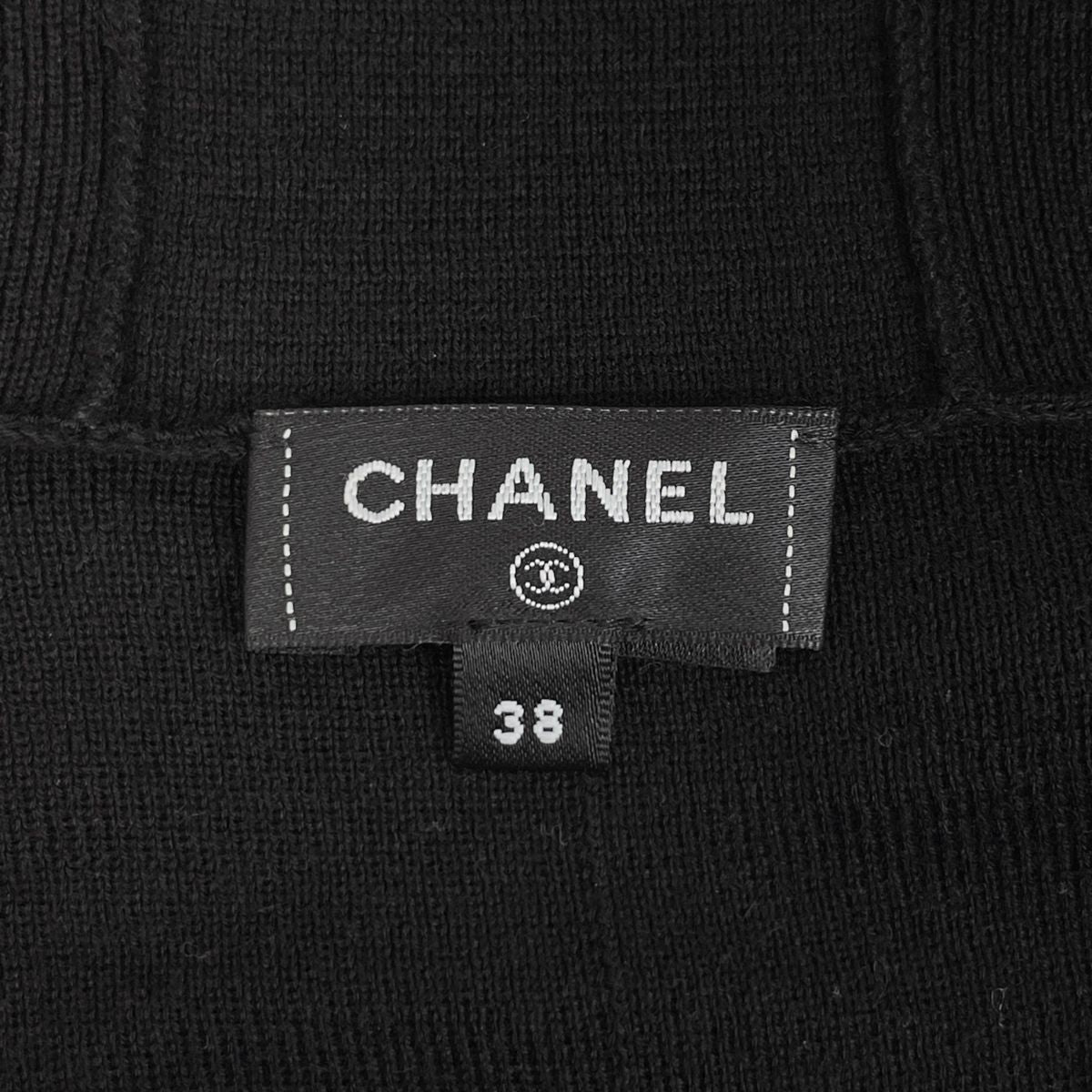Chanel Zip Up Short Sleeve Dress Knit Skirt Cotton Cashmere Black — view 7