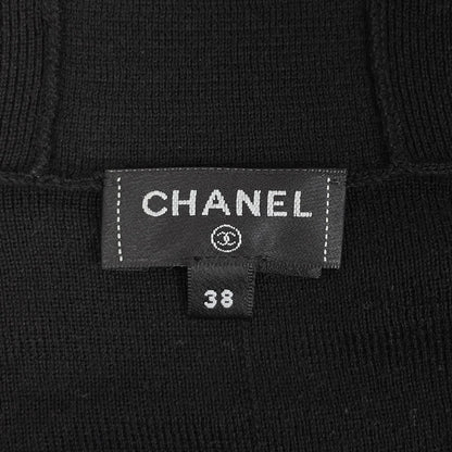 Chanel Zip Up Short Sleeve Dress Knit Skirt Cotton Cashmere Black — view 7