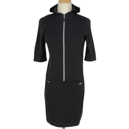 Chanel Zip Up Short Sleeve Dress Knit Skirt Cotton Cashmere Black
