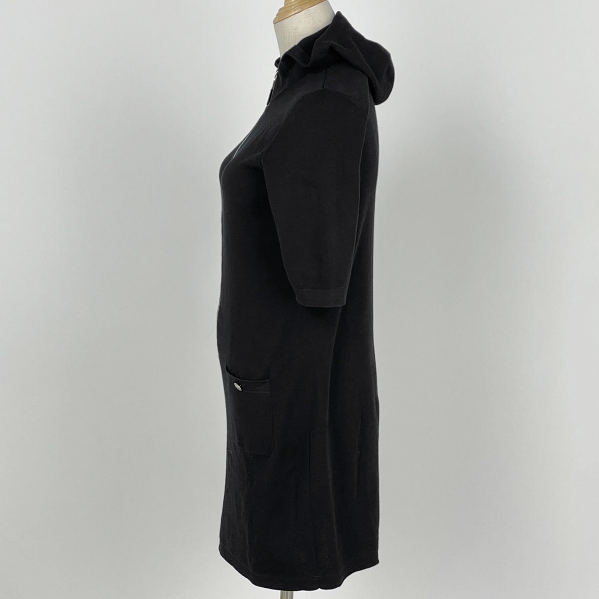 Chanel Zip Up Short Sleeve Dress Knit Skirt Cotton Cashmere Black — view 2