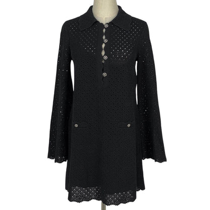 Chanel Openwork Knit Dress Clover Skirt Black