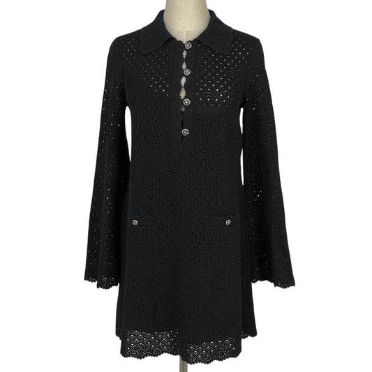 Chanel Openwork Knit Dress Clover Skirt Black