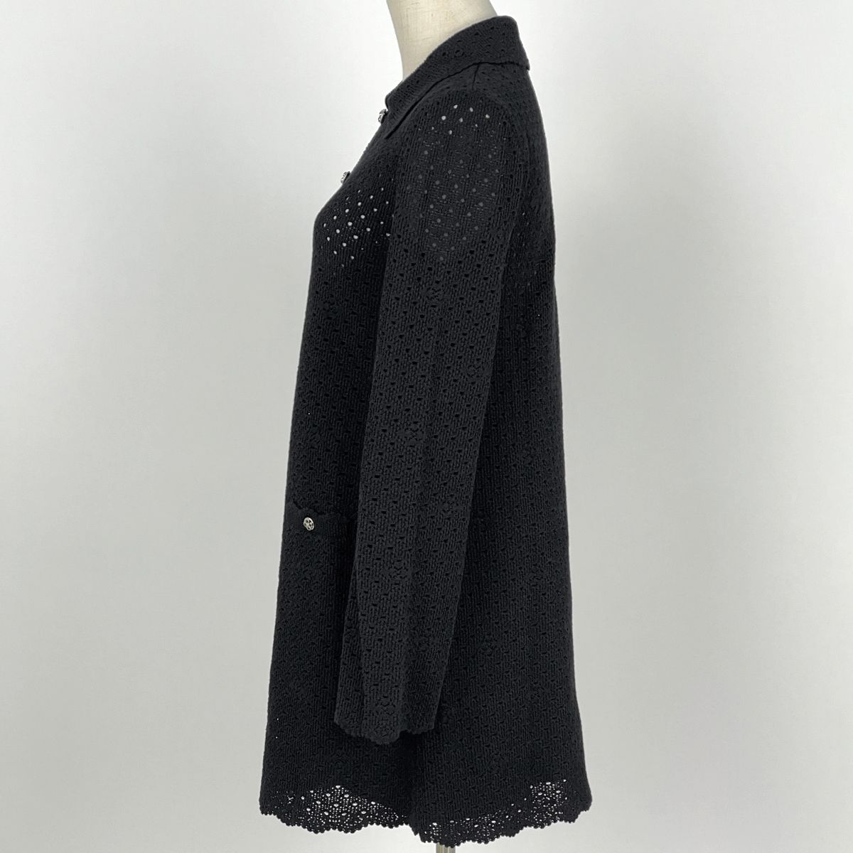 Chanel Openwork Knit Dress Clover Skirt Black — view 2