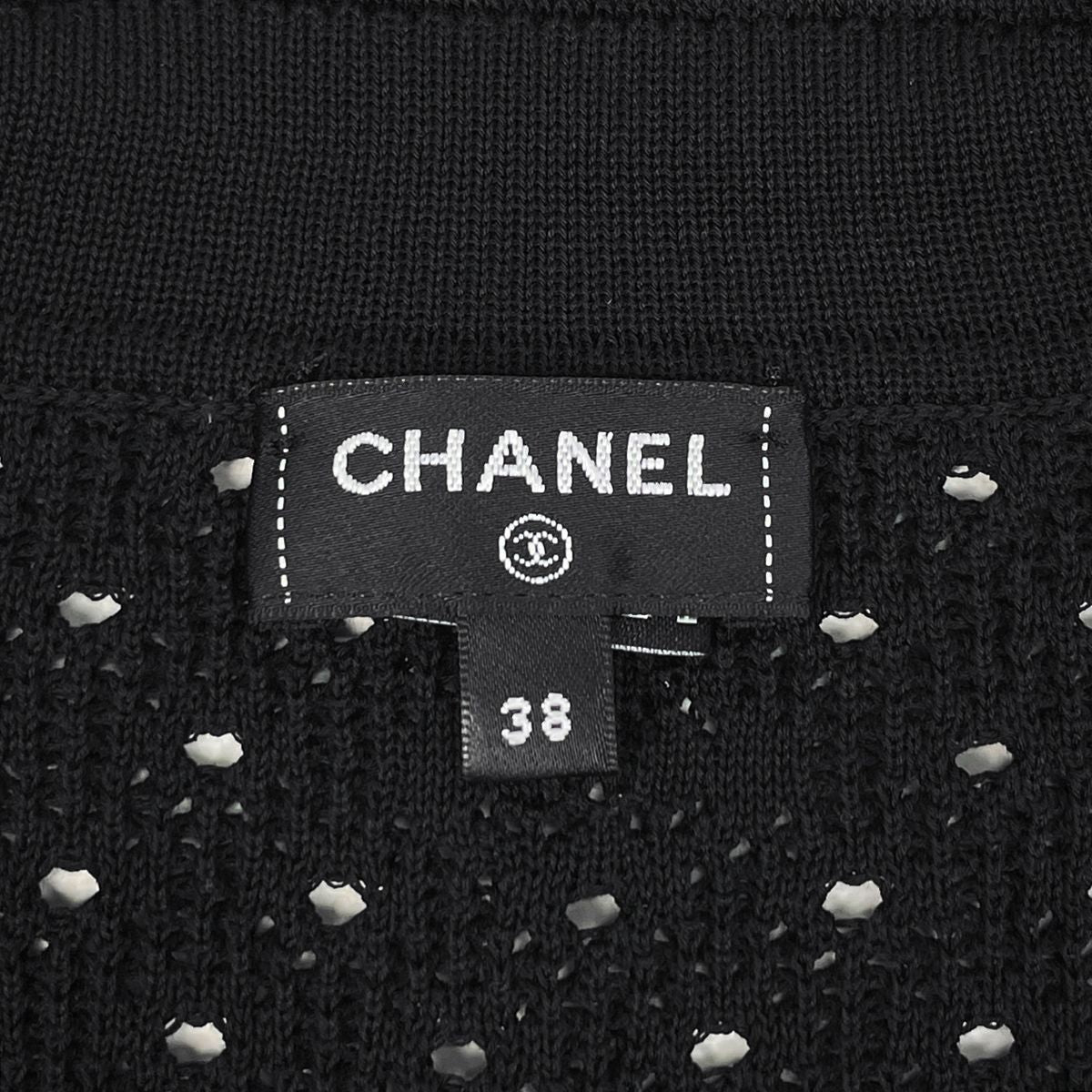 Chanel Openwork Knit Dress Clover Skirt Black — view 8