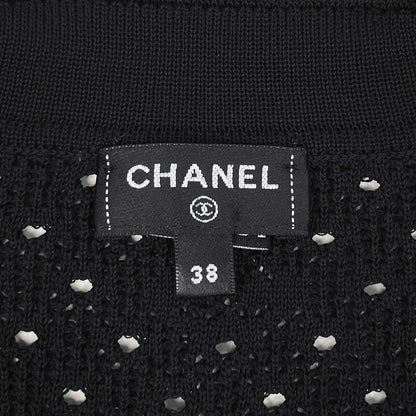 Chanel Openwork Knit Dress Clover Skirt Black — view 8