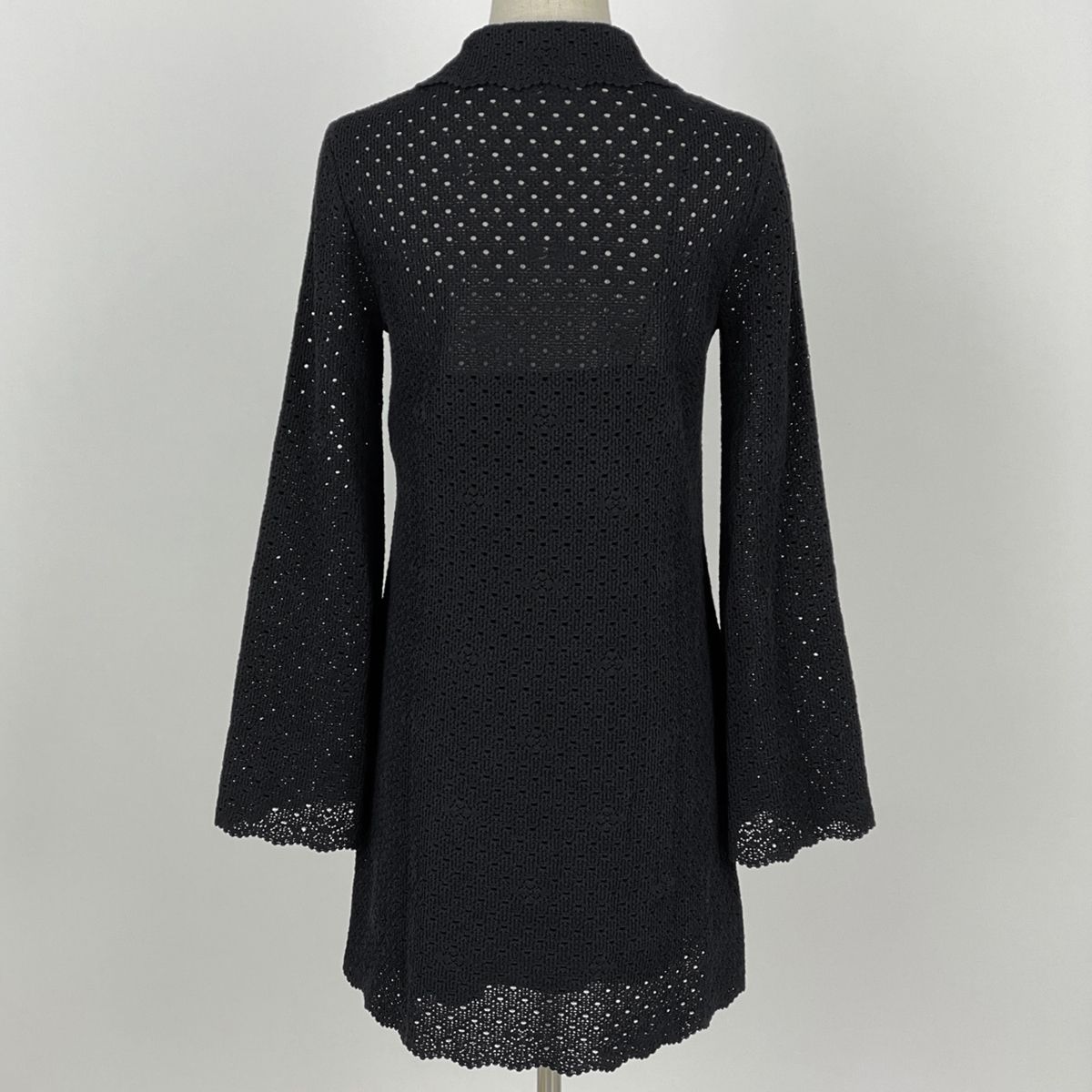 Chanel Openwork Knit Dress Clover Skirt Black — view 3