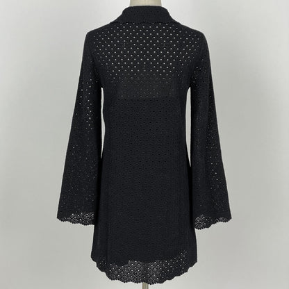 Chanel Openwork Knit Dress Clover Skirt Black — view 3