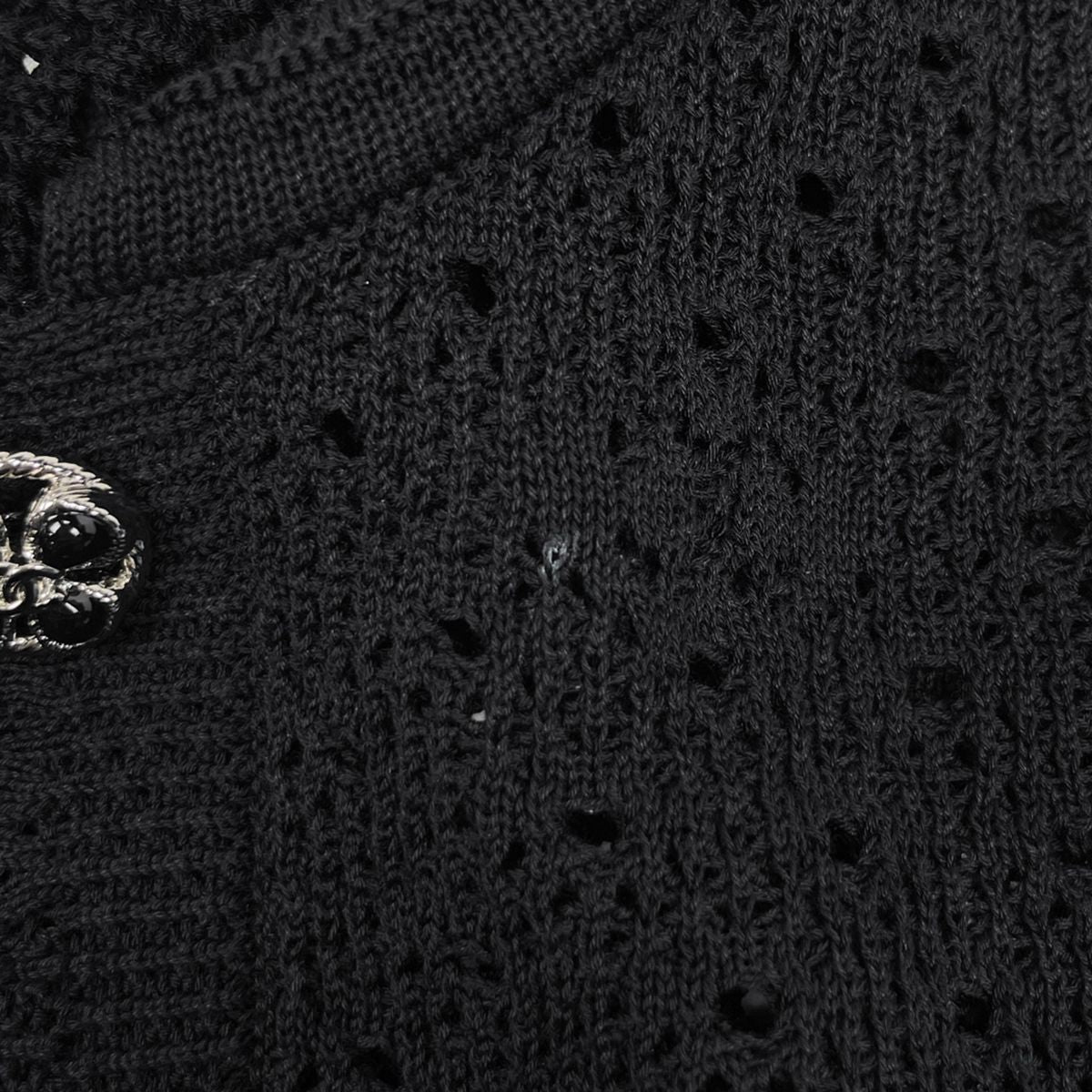 Chanel Openwork Knit Dress Clover Skirt Black — view 5