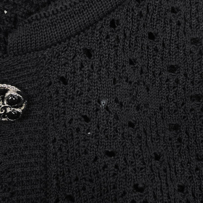 Chanel Openwork Knit Dress Clover Skirt Black — view 5