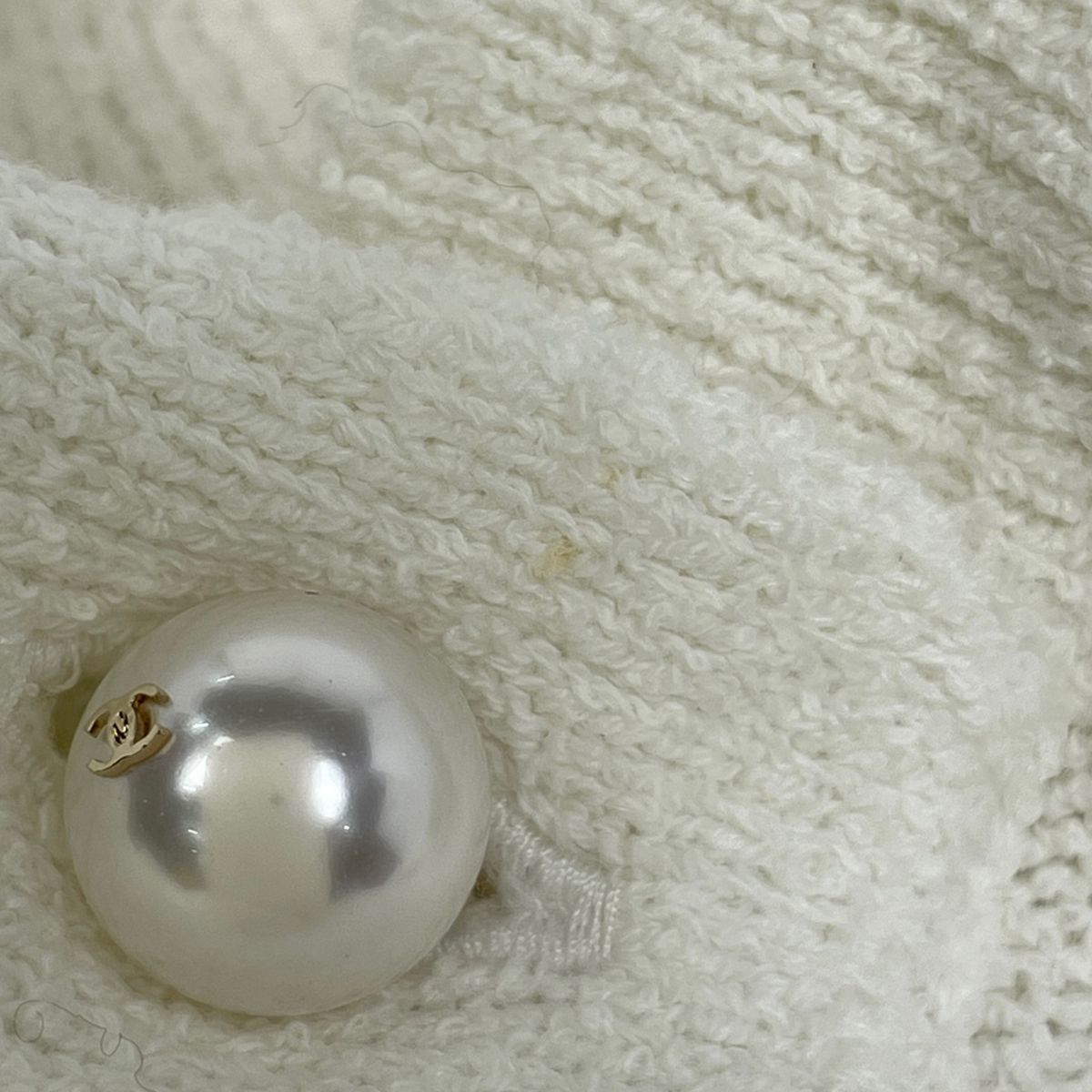 Chanel Faux Pearl Button Short Sleeve Dress Pile Skirt Cotton Nylon White — view 4