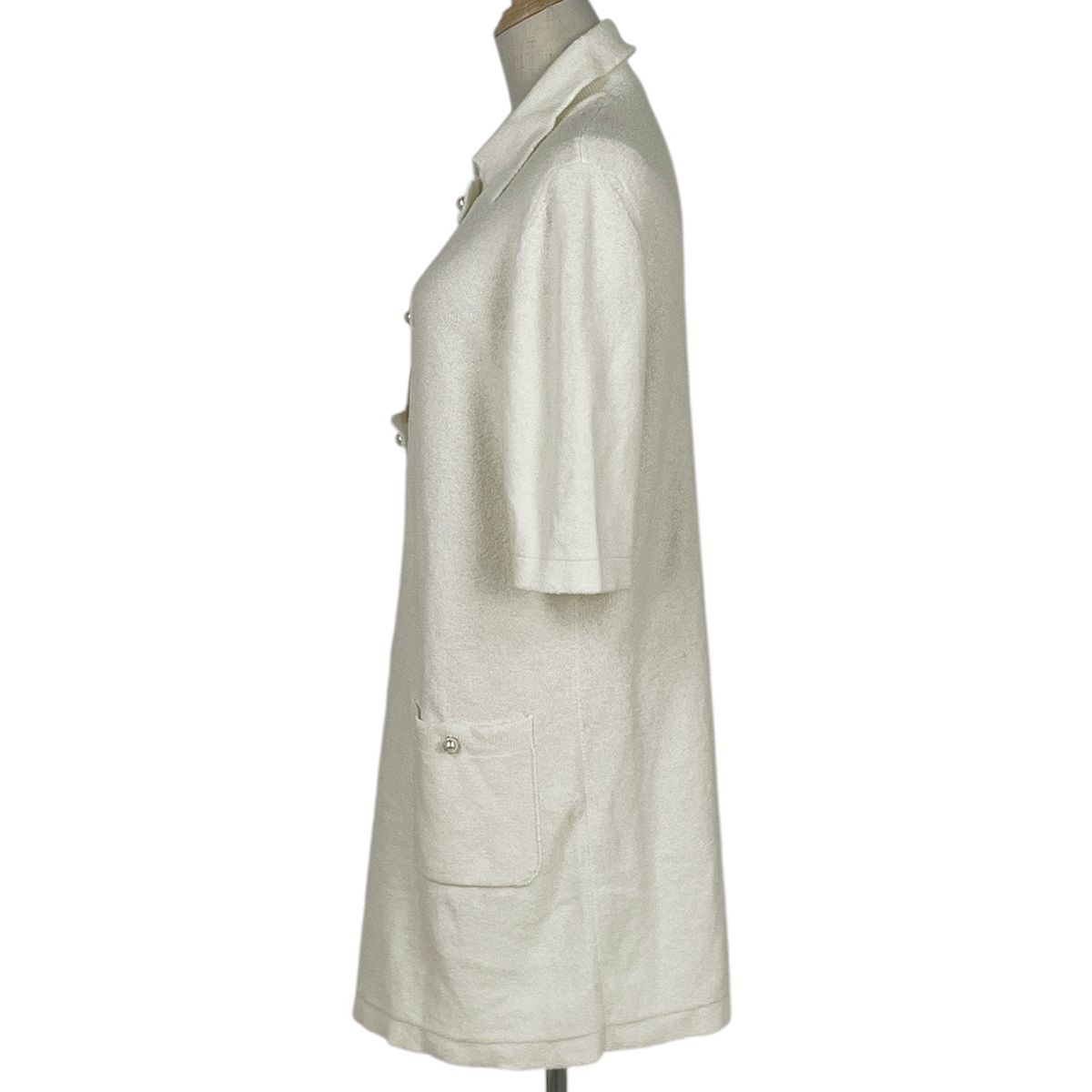 Chanel Faux Pearl Button Short Sleeve Dress Pile Skirt Cotton Nylon White — view 2