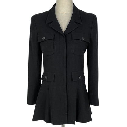 Chanel CC Logo Button Tailored Jacket Outer Wool Rayon Black