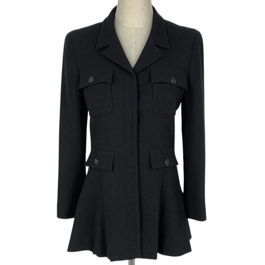 Chanel CC Logo Button Tailored Jacket Outer Wool Rayon Black